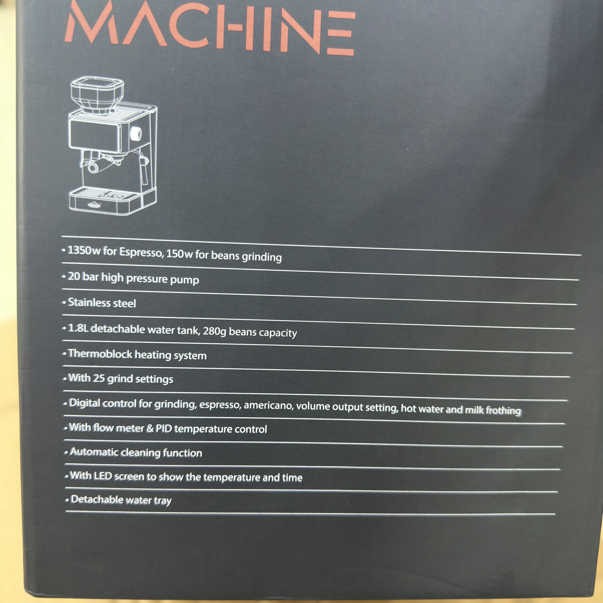 Uakeen Espresso Coffee Machine with Grinder ZL-1509