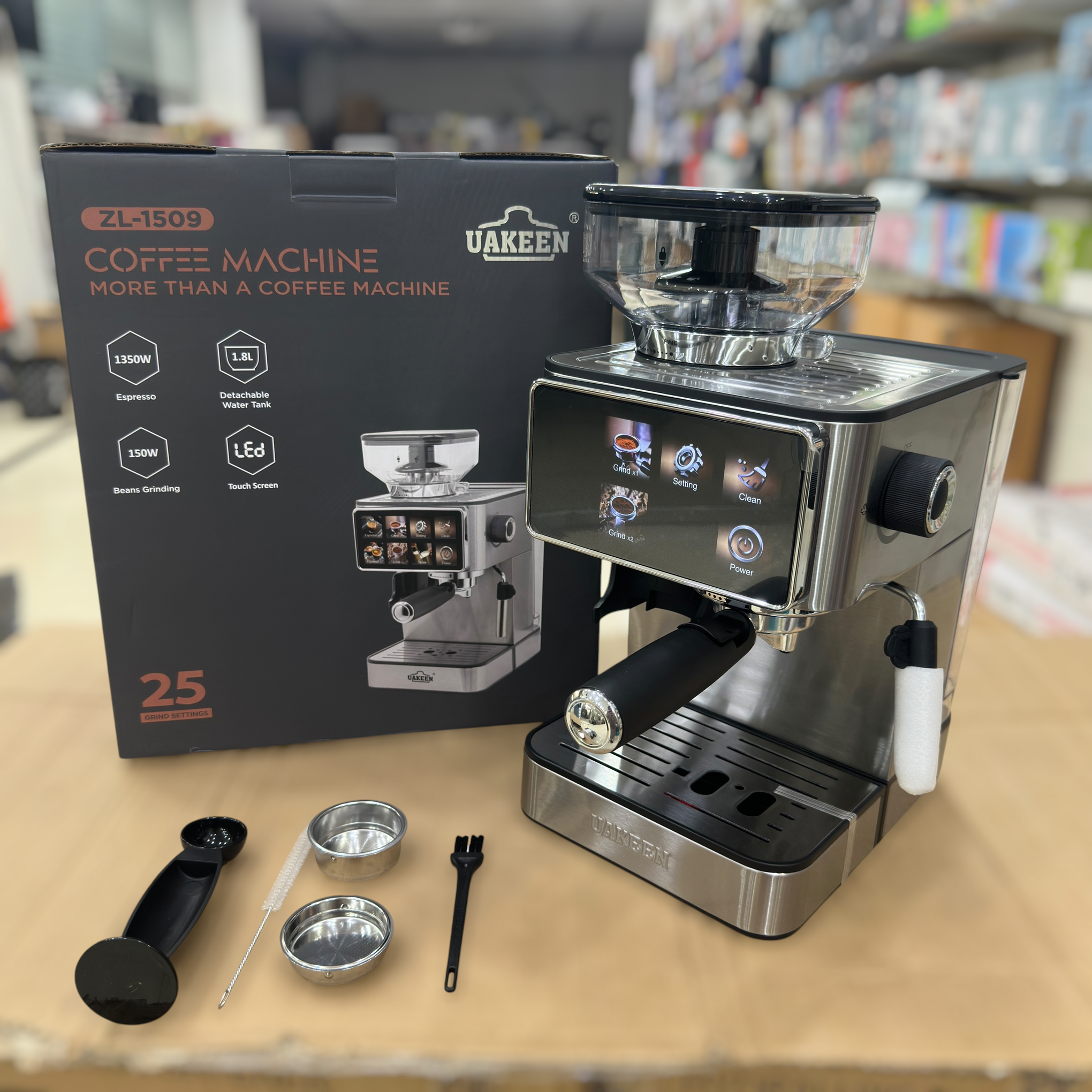 Uakeen Espresso Coffee Machine with Grinder ZL-1509